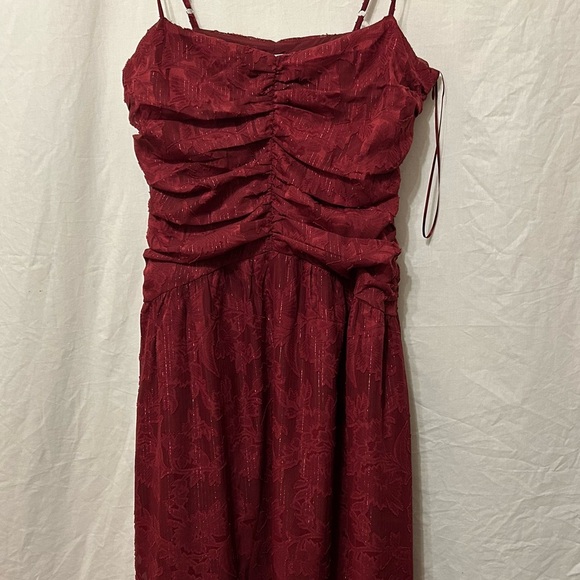 Lost + Wander, Celestial Glow Metallic Stripe Dress Maroon - Picture 8 of 8